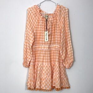 New with tag Playa Lucila Peach Gingham  Dress large size